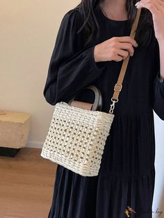 Bird in Bag - Womens Solid Color Woven Box-Shaped Tote Bag - Fashionable and Simple Style for Everyday Use Plain Style, Box Bag, Bird In Bag, Bag Bag, Simple Style, Straw, Solid Color, Lingerie, Tote Bag