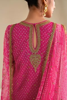 Elevate your wardrobe with this striking Hot Pink Embroidered digital printed chiffon shirt adorned with intricate embroidery. Complete the look with the luxurious embroidered digital printed chiffon dupatta and dyed silk trousers for a sophisticated and exclusive ensemble. Embroidered digital printed chiffon top Embroidered digital printed chiffon dupatta (2.50 yards) Dyed silk trouser Care: Dry clean recommended Front Kurti Designs, Chiffon Suit Design, Hot Pink Suits Women Indian, Ethnic Kurtis Design, Front Neck Designs For Suits, Meena Bazaar, Dupatta Designs, Dupatta Border, Chiffon Pants