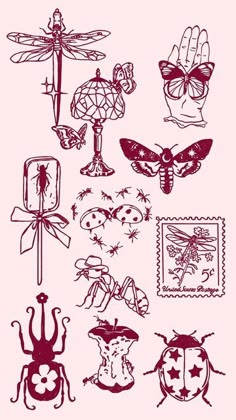 stamps with bugs and insects on them, including one in the shape of a hand