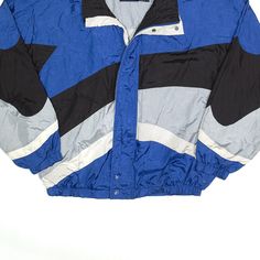 Item is in good used condition. >Size: L >Armpit To Armpit: 25" >Armpit To Cuff: 23" >Collar To Hem: 26" Shell Jacket, Blue Stripes, Cuff, Collar, Blue