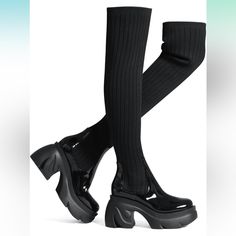 Brand New Women’s 10 Box Included Free Gift With Every Purchase About This Item Heel Measures Approximately 3.5 Inch Fitness - As Ribbed Knitted Knee High Boots, The Top Elastic Stretch Could Fit Different Leg Circumference. Trendy Design - With The Chunky Sole, The Black Thigh High Platform Boots Keep You Not Feeling Tired After A Long Time Walk. These Women's Over-The-Knee Boots Elongate Your Legs, Show Off Your Sexy And Figure To Perfection. Finest Quality - Pu Vamp, Tpr Rubber Sole, Short Pl Casual Knee-high Platform Boots For Night Out, Fall Chunky Platform Knee-high Boots, Fitted Knee-high Chunky Platform Heeled Boots, Chic Knee-high Boots With Chunky Platform, Trendy Knee-high Boots Medium Width, Fitted Knee-high Platform Boots With Chunky Platform, Edgy Knee-high Heeled Boots With Chunky Platform, Edgy Knee-high Boots With Chunky Platform, Trendy Knee-high Platform Boots Medium Width