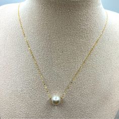 Beautiful White Genuine 9.7mm Japanese Akoya Pearl! 18k Solid Yellow Gold Floating Pearl Necklace! Stamped Au750! European Made Gold! Fixed Length 16”’ See Pictures Please! Dainty White Gold Pearl Necklace For Formal Occasions, Formal Dainty White Gold Pearl Necklace, Classic Akoya Pearl Clavicle Chain Necklace, 14k Gold Clavicle Chain Pearl Necklace For Formal Occasions, Formal 14k Gold Pearl Necklace With Clavicle Chain, White Pearl Necklace With Delicate Chain For Formal Occasions, Gold Akoya Pearl Necklace, Delicate Akoya Pearl Necklace For Formal Occasions, Classic Gold Single Strand Pearl Necklace