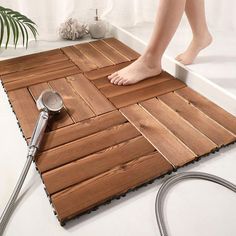 "Rectangular Natural Wood Bath Rugs Nut Brown Mats" Wooden Floor Tiles, Composite Flooring, Elegant Bathroom Design, Farmhouse Ceiling Fan, Wood Bath, Deck Tile, Elegant Bathroom, Carpet Decoration, Wood Tile