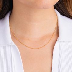 A gleaming necklace that’s sure to draw eyes wherever you go. Crafted in 14k gold, our beaded satellite chain is designed to perfectly accentuate your neck and act as a beautiful base layer to any variety of necklace you might want to wear. Dainty Station Necklace With Satellite Chain As Gift, Minimalist Station Necklace With Satellite Chain As A Gift, Minimalist Station Necklace With Satellite Chain For Gift, Dainty Beaded Necklaces With Satellite Chain, Dainty Station Necklace With Satellite Chain, Minimalist Station Necklace With Satellite Chain, Everyday Station Necklace With Satellite Chain, Dainty Station Necklace With Delicate Chain For Layering, Classic Station Necklace With Satellite Chain For Gift