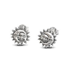 These are smiling Sun and Moon sterling silver stud earrings. This very popular design also has a matching ring available. Sun Moon Earrings, Unique Studs, Smiling Sun, Triangle Earrings Stud, Matching Ring, Women Birthday, Stud Earrings For Women, Trendy Earrings, Silver Stud Earrings