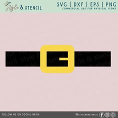 a black and yellow belt with the letter e on it's side, in front of a pink background