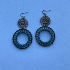 Circular 2 Tier Vintage Earrings Silver Tone. Kind Of Reminds Me Of Dream Catchers. Perfect For Boho, Bohemian, Hippie, Cottagecore, Goblincore, And Indie Aesthetic. Beautiful Whimsical Earrings! In Great Condition. Brand New Pair Of Earring Hooks Will Be Added Before Shipment. Bohemian Nickel-free Earrings For Vacation, Bohemian Nickel Free Earrings For Vacation, Nickel-free Bohemian Earrings For Vacation, Blue Metal Earrings For Summer, Bohemian Drop Earrings For Vacation, Adjustable Bohemian Beaded Metal Earrings, Bohemian Round Earrings For The Beach, Blue Bohemian Metal Earrings, Bohemian Blue Metal Earrings