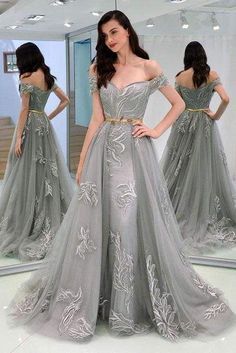 #alinepromdresses #appliquespromdresses #googleshopping #graypromdresses #longpromdresses #offtheshoulderpromdresses #partyeventdresses #promdresses Gray Evening Dress, Grey Evening Dresses, Evening Gown Dresses, Tulle Prom Dress, Dolce E Gabbana, Cheap Prom Dresses, Party Dress Long, Chiffon Lace, Appliques