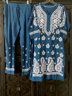 Buy Blue Lucknowi Straight Kurta Set at PinkPhulkari California Phulkari Pants, Kurta And Pants, Lucknowi Kurta, Gharara Suits, Patiala Salwar Suits, Chikankari Embroidery, Bridal Dupatta, Phulkari Dupatta, Chikankari Suits