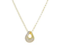 Offering a whisper of sparkle and modern design, this Kloto necklace can add an effortless vibe to any look. Hanging from the center of the adjustable 18K yellow gold chain is an amorphous 18K yellow gold drop set with a surface of tiny round diamonds. It fastens with a 18K yellow gold lobster clasp and looks super chic whether worn alone or layered. total length : adjustable : 16 3/4", 18" and 19" : 18K yellow gold18K yellow gold and diamond pendant : just under 1/2" x 3/8"diamonds : just under Luxury Yellow Gold Pendant Drop Necklace, Luxury Yellow Gold Teardrop Pendant Necklace, Yellow Teardrop Fine Jewelry, Luxury Yellow Gold Pendant Locket Necklace, Luxury Yellow Round Pendant Necklace, Digby And Iona, Rebecca Overmann, Zoe Chicco, Cathy Waterman