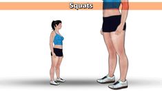 a woman standing next to another woman in shorts and tank top with the words squat squats on it