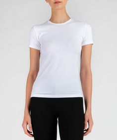 ATM Anthony Thomas Melillo Women's Pima Cotton Short Sleeve Baby Tee - White Basic Snug Fit Seamless T-shirt, Basic High Stretch Seamless T-shirt, High Stretch Seamless Basic T-shirt, Seamless Fitted Athleisure T-shirt, Fitted Seamless T-shirt For Athleisure, Seamless Fitted T-shirt For Athleisure, Fitted Sporty Elastane T-shirt, Basic Fitted Moisture-wicking Tops, Basic Fitted Tops With Moisture-wicking