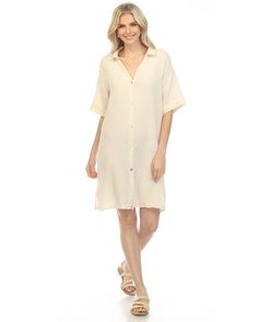 Tulum Dress Vacation Midi-length Shirt Dress, Chic Midi Shirt Dress For Vacation, Chic Short Sleeve Linen Dress For Day Out, Knee-length Shirt Dress For Daywear, Chic Mini Linen Dress For Daywear, Summer Mid-length Daywear Dresses, Summer Mid-length Day Dresses, Linen Midi Length Dress For Daywear, Cream Knee-length Dress For Daywear