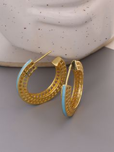 Beautiful Designer and light weight hoops. Very trendy and light weight, easy to put on. Sleek enamel line adds color and style to the whole design. Made with High quality Italian Brass, Non-allergic and anti tarnish. Gold Enamel Hoop Jewelry, Trendy Gold Enamel Earrings, Gold Enamel Hoop Earrings Gift, Trendy Gold Enamel Hoop Earrings, Yellow Gold Enamel Hoop Earrings For Pierced Ears, Gold Enamel Hoop Earrings, Gold Enamel Hoop Earring (sold Individually), Earring Hoops, Hoops Gold