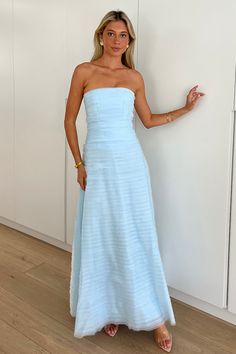 Solid Color Textured A-Line Gowns Maxi Tube Dresses-Blue Light Blue Bride Maid Dresses, Simple Prom Dress Strapless, Formal Dresses Colorful, Light Blue Beaded Dress, Blue Winter Wedding Guest Dress, Light Blue Sparkly Dress Long, Cute Maxi Summer Dresses, Formal Prom Dresses Classy, Icy Blue Gown