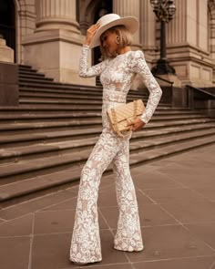 (1) Luxury Celebrity Jumpsuit! – Fashionsarah.com Lace Romper Outfit, White Lace Jumpsuit, Club Jumpsuit, High Waist Jumpsuit, Micah Gianneli, Slim Jumpsuit, Bandage Jumpsuits, Vintage Romper, Vintage Jumpsuit