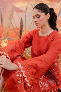 Nureh Zoe Shades Of Winter Original brand suit fabric and photography lite diffrance in actual print. Dress Design Patterns, Sleeves Designs For Dresses, Dress Hairstyles, Party Wear Indian Dresses, Girl Things, Ladies Clothing, Stylish Dresses For Girls, Shalwar Kameez, Suit Fabric