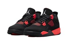 The Air Jordan 4 Retro 'Red Thunder' is a stylish sneaker for kids. It features a black and red colorway, with a rubber sole and Jumpman logo in white. Its iconic silhouette is inspired by the original Air Jordan 4, with no extreme changes. This sneaker is perfect for everyday activities, and is sure to make a statement. It's a great addition to any sneaker collection, and is sure to be a hit with kids. (AJ4/SNKR/Mid Top/Basketball) Fade-resistant Air Jordan 4 For Streetwear, Air Jordan 4 Fade-resistant For Streetwear, Low-top Fade-resistant Air Jordan 4 For Streetwear, Sporty Air Jordan 4 Fade-resistant For Streetwear, Sporty Air Jordan 4 For Streetwear With Rubber Sole, Sporty Air Jordan 4 With Rubber Sole For Streetwear, Breathable Air Jordan 4 For Streetwear, Air Jordan 4 Breathable For Streetwear, Casual Air Jordan 4 Breathable For Streetwear