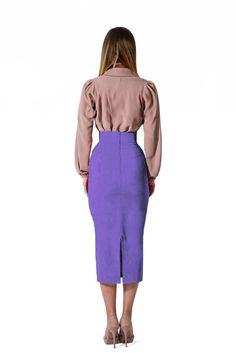 This mid-length Lilac Cotton Skirt is designed with 100% cotton for a comfortable yet stylish look. A great addition to any wardrobe, it features a sleek silhouette and a minimalist design that flatters all body types. Product Features Please Compare your Measurements To our Size Chart Before Purchase Fully Lined Fitted waist Center back seam with invisible zipper Regular fit- true to size Skirt Length is 30 Inches from Waist Hand Wash with mild soap. Fabric is a 100% Cotton Crepe Delivery Time Cotton Midi-length Bottoms For Work, Fitted Midi Skirt Solid Color, Cotton Midi Bottoms For Work, Fitted Long Pencil Skirt In Solid Color, Cotton Midi-length Workwear Bottoms, Fitted Midi-length Bottoms For Office, Elegant Cotton Pencil Skirt For Work, Chic Solid Color Pencil Skirt For Work, Versatile Fitted Skirt For Fall