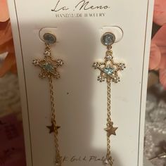 18 K Gold Played Long Dangly Earrings Beautiful Lamenojewelery Dream Girl, Dangly Earrings, Earrings Color, Pretty Jewellery, Star Earrings, 18k Gold, Gold Plate, Handmade Jewelry, Plating