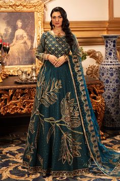 Embroidered Pakistani Wedding Dress Pishwas Style Frock Zinc Shade Zinc Color Dress Pakistani, Tissue Design, Color Wedding Dress, Wedding Dress Pakistani, Wedding Dresses Pakistani, Dress Pakistani, Desi Wedding Dresses, Dress With Embroidery, Pakistani Wedding Outfits