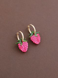 Grab your baskets and pick our delicious raspberry hoops, made from acrylic and wood with hand-inked details. Purchase without hoops and add the charms onto a pair you already have, or mix and match for the perfect fruit combo!  Photographed on 19mm 14k gold-filled hoops (optional).  • Original design• Hand-inked detai