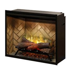 an electric fireplace with logs in it