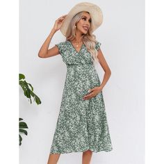 Elevate your maternity wardrobe with the FUNJULY Women's Lace V Neck Ruffle Sleeve Maternity Wrap Dress. This enchanting maxi dress is designed to flatter your figure during pregnancy and beyond, making it perfect for baby showers, photoshoots, or casual summer outings.

- Material: High-quality, breathable fabric
- Color: Blue
- Size: Medium
- Gender: Female
- Features: Lace V-neck, ruffle sleeves, high waisted floral design, flowy silhouette

The wrap style offers adjustable comfort as your bo Spring Maternity V-neck Dress Nursing Friendly, Flowy Maternity Maxi Dress For Beach, Flowy Maxi Maternity Dress For The Beach, Flowy Maxi Length Maternity Dress For The Beach, Flowy Maxi-length Maternity Dress For Beach, Bump Friendly Maternity Maxi Dress, Bump Friendly Maxi Maternity Dress, Nursing Friendly Maxi Maternity Dress, Elegant Spring Maternity Dress Bump Friendly