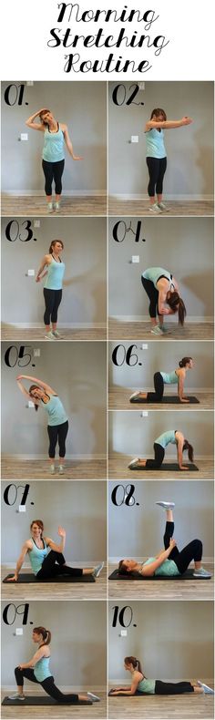 a woman is doing yoga poses with her hands in the air