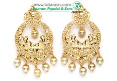 ChandBali Earrings - 22 Karat Gold Uncut Diamond Ear Hangings with South Sea Pearls
   - 235-DER610 - in 33.050 Grams for USD $3444.55. 
Made in India by Totaram Jewelers Online this product is in Gold - 22 Karat BIS Hallmark 916 KDM Gold  & is an excellent gift for Adult - Women. Ships fully insured with secured guaranteed delivery for free with your order over $250 from New Jersey USA & comes with 30 days exchange policy. Chandbali Hoop Earrings For Formal Occasions, Elegant Festive Hoop Danglers, Elegant Wedding Hoop Danglers, Elegant Gold Hoop Chandbalis, Heavy Hoop Earrings For Celebrations, Diamond Bali, Indian Gold Jewellery Design, Gold Jewelry Design, 22k Gold Earrings