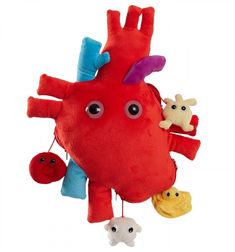 a stuffed heart hanging from a string with five small dolls attached to it's sides