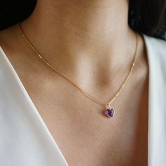 Amethyst Heart Necklace Healing Crystal Jewelry Gemstone Necklace Spiritual Jewelry Love Necklace Gift for Her Protection Necklace Dainty __LISTING DESCRIPTION ☽ 14k Gold Plated/Natural Amethyst Charm (11x9mm) PLEASE NOTE These are natural stones therefore their size, shape, and color may slightly vary. Each charm is chosen at random. ☽ Gold stainless steel chain closed with lobster claw clasp ☽ This charm is gold plated meaning that it will tarnish over time. PLEASE follow these tips to make th Dainty Crystal Jewelry, Elegant Amethyst Necklace For Healing, Dainty Amethyst Crystal Necklace For Gift, Amethyst Heart Charm Necklace For Gift, Elegant Heart-shaped Crystal Necklace, Heart Pendant Amethyst Necklace For Gift, Necklace Spiritual, Gold Minimalist Jewelry, Wax Seal Necklace