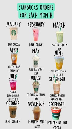 starbucks drinks for each month with their names