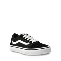 Hit the ramp in style with these youth Vans Ward black skateboard shoes. Made from a durable canvas upper with a contrast trim detail and stitching accents, these skate sneakers feature a lace up closure, a fabric lining, a cushioned footbed, a vulcanized rubber midsole and a rubber waffle outsole. | Vans Boy's Ward Sneaker in Black Size 5 Medium Black Skateboard, Skate Sneakers, Skateboard Shoes, Trim Detail, Vans Old Skool Sneaker, Contrast Trim, Vans Shoes, Boys Shoes, Vans Sneaker