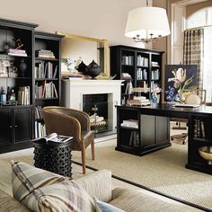 a living room filled with furniture and a fire place in the middle of a room