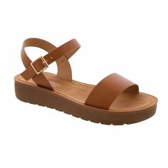 Top Moda comfort tan sandals with ankle strap Flat Platform Sandals, Tan Flats, Top Moda, Tan Sandals, Platform Sandals, Brown Color, Ankle Strap, Slippers, Sandals