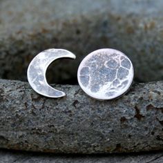 Moon Phase Post Earrings - Sterling Silver Moon Jewellery, Hawaiian Jewelry, Steampunk Necklace, Moon Ring, Moon Jewelry, Silver Moon, Moon Earrings, Large Crystals, Contemporary Jewellery