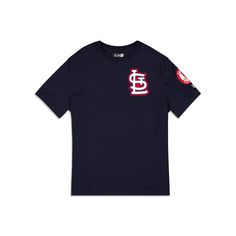 The St. Louis Cardinals Coop Logo Select T-Shirt features a chenille applique Cardinals logo at the left chest with an alternate team logo patch embroidered at the left arm and team script at the rear.Fabric: 93% Cotton, 7% Spandex Casual Cotton Tops With Appliqué Logo, Collegiate Crew T-shirt For Fan Gear, Streetwear Short Sleeve T-shirt With Appliqué Logo, Streetwear T-shirt With Appliqué Logo, Collegiate College Tops With Embroidered Logo, Collegiate Tops With Embroidered Logo For College, Cotton Graphic Tee With Appliqué Logo, Navy Collegiate T-shirt With Letter Print, Throwback Cotton T-shirt With Team Logo