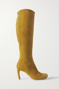 The lines of Dries Van Noten's boots give them an almost sculptural quality - notice the way the heel curves and the rounded edges of the toes. They're cut from smooth suede for a close fit and hit just below the knees - the style to invest in for Fall '23. Dries Van Noten Shoes, Suede Knee Boots, Dries Van Noten, Designer Boots, Fall Shopping, Mid Heel, Over The Knee, Knee High Boots, Women Collection