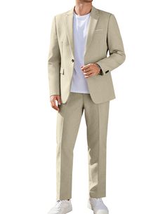 PRICES MAY VARY. Linen Textured Fabric - This men's 2 piece regular fit suit is made of wrinkle resistant and durable polyester. Fully lined design, tight stitching, and neat tailoring ensure you enjoy a quality linen textured fabric suit for men wearing experience. Classic Fit 2 Piece Suit - One button men's suit separate, notch lapel, 2 front flap pockets and 1 inner pocket, double vent. Men's dress suit pants design with zippered fly, adjustable waist tab and 2 real back pockets. Versatile Ma Men Cocktail Attire Wedding, Suit Pants Design, Blazer Wedding, Graduation Suits, Mens Casual Suits, Dress Pant Suit, Suit For Men, Look Formal, Dress Suits For Men