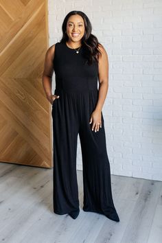 The Hilary Wide Leg Jumpsuit is an absolute staple that can transition perfectly into any season! The bodice has a round neckline and flattering waistline with tons of stretch. A functional hidden zipper makes it a breeze to slip on and off. The straps have plenty of coverage for your bra and the ribbed fabric drapes beautifully on the body! True to Size Pockets Great Stretch 93% Viscose/7% Elastane Model Sabrina is wearing a size SModel Krychele is wearing a size XL Suggested Pairings: Just In