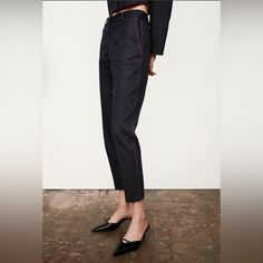 Nwt. Size Medium. Pants With A High Waist And Front Rolled Seam. Front Pockets And Back False Welt Pockets. Contrast Topstitching. Front Zip, Interior Button And Hook Closure. 98% Cotton 2% Elastane High Waisted Cropped Pants, Contrast Topstitching, Stretch Denim Pants, Zara Jumpsuit, Jumpsuit Trousers, Zara Pants, Welt Pockets, Cropped Pants, Denim Pants