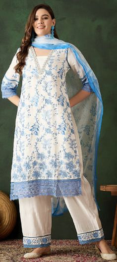 Blue, White and Off White color Salwar Kameez in Art Silk fabric with Embroidered, Resham, Thread work White Chanderi Sharara With Printed Motifs, Designer White Salwar Kameez With Printed Motifs, White Anarkali Sharara With Printed Motifs, Designer White Dupatta With Printed Motifs, Blue Semi-stitched Kurta With Cutdana, Semi-stitched Blue Kurta With Cutdana, Blue Traditional Wear With Printed Motifs, Designer Blue Sharara With Printed Motifs, Blue Sharara With Printed Motifs And Traditional Drape