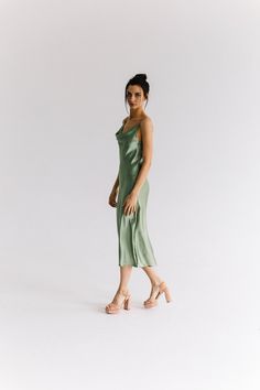 Silk Slip Dress Midi Bias Cut Silk Bridesmaid Dress Sage Green | Etsy Green Dress Simple, Bridesmaid Dress Sage Green, Bridesmaid Dress Sage, Slip Bridesmaids Dresses, Silk Bridesmaid Dress, Prom Dress Satin, Slip Dress Midi, Date Style, Dress Sage Green