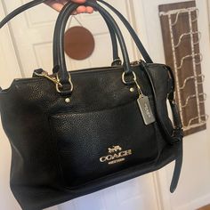 Used One Time. Like New, Great Condition. $100 Chic Satchel With Branded Hardware For On-the-go, Chic Satchel With Branded Hardware For Everyday Use, Elegant Satchel With Branded Hardware For On-the-go, Elegant Coach Shoulder Bag For Everyday, Elegant On-the-go Satchel With Branded Hardware, Chic Coach Satchel With Branded Hardware, Chic Coach Satchel For Travel, Black Satchel With Gold-tone Hardware For On-the-go, Chic Coach Satchel With Handles