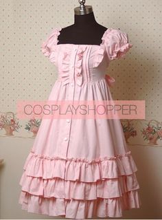 Pink Puff Short Sleeves Ruffle Lolita Dress Cotton Ruffle Hem Feminine Dress, Pink Puff Sleeve Cotton Mini Dress, Sweet Puff Sleeve Dresses With Ruffles, Sweet Puff Sleeve Dress With Ruffles, Pink Cotton Puff Sleeve Dress With Square Neck, Pink Cotton Dress With Ruffled Skirt, Cute Knee-length Dresses With Ruffles, Short Sleeve Cotton Dress With Ruffles, Cute Knee-length Ruffled Dress