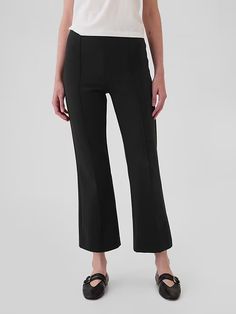 High Rise Ponte Crop Kick Pants | Gap Stretch Cropped Leg Pants With Pull-on Style, Versatile Stretch Wide Leg Pants With Pull-on Style, Spring Cropped Leg Bottoms With Seam Detailing, Black Cropped Leg Elastane Pants, Cropped Leg Pull-on Work Pants, Cropped Leg Pull-on Pants For Work, Workwear Cropped Leg Pull-on Pants, Pull-on Cropped Pants For Work, Elegant Gap Straight Leg Bottoms