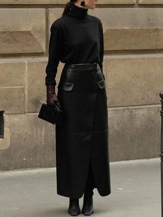 Olivia Mark - Modest and Chic Faux Leather Knee-Length Skirt Pu Leather Skirt, Leather Pencil Skirt, Skirt For Women, Faux Leather Belts, Skirt Belt, Trouser Style, Knee Length Skirt, Bold Fashion, Olivia Mark