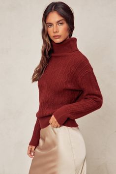 Milas Cable Detail Knit Turtle Neck Sweater Workwear Essentials, Floral Bodycon, Turtle Neck Sweater, Basic Dress, Dresses By Length, Midi Maxi Dress, Sweater Sale, Sweater Set, Knit Jacket