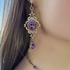 Luxury Elegant Amethyst Crystal Necklace, Luxury Purple Elegant Crystal Necklaces, Luxury Purple Crystal Elegant Necklace, Luxury Formal Amethyst Jewelry, Gothic Amethyst Necklace, Luxury Ornate Jewelry With Stone Setting, Amythest Jewelry Vintage, Luxury Amethyst Wedding Jewelry, Luxury Victorian Purple Jewelry